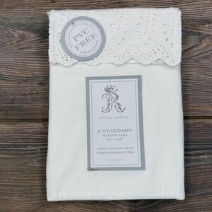 Rachel Ashwell Pillowcases Standard White Eyelet Cotton Shabby Chic NEW